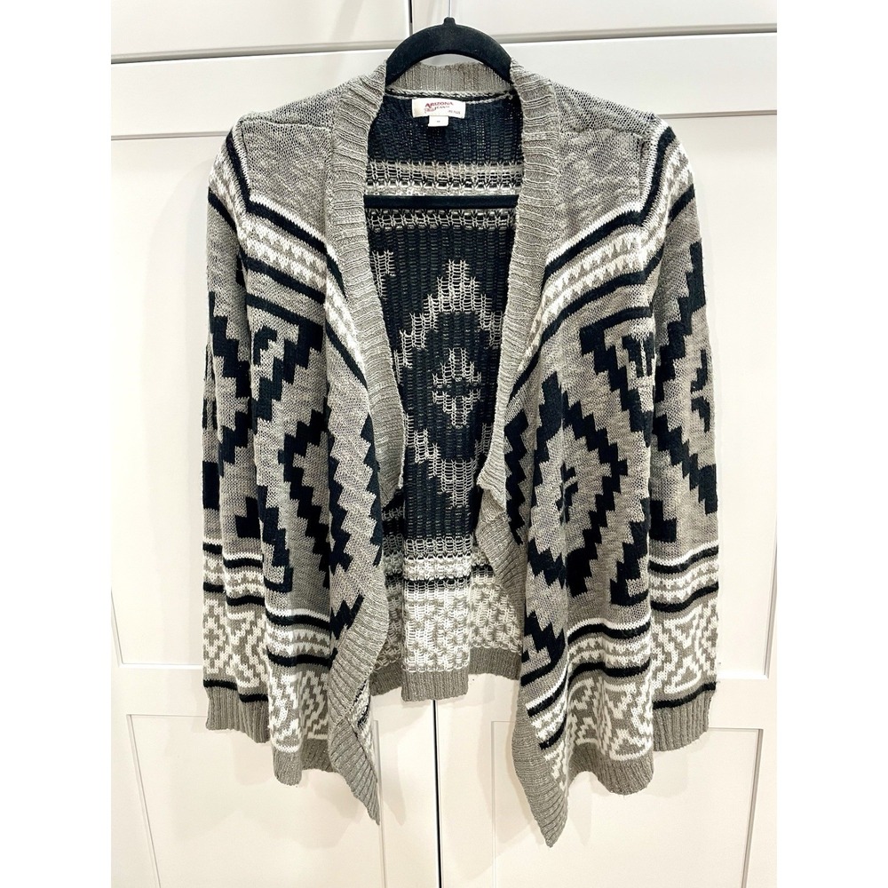 Arizona Jean Co Aztec Tribal Cardigan Juniors Plus M Gray Black Open Front
